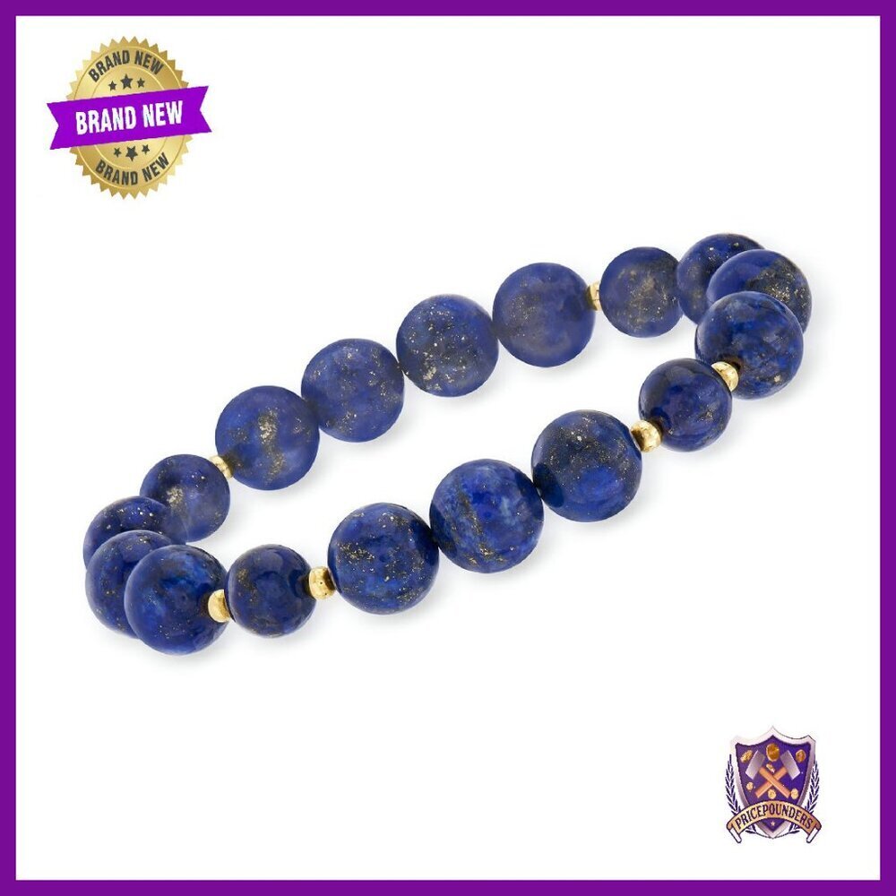 8-10mm Lapis Bead Stretch Bracelet with 14kt Gold